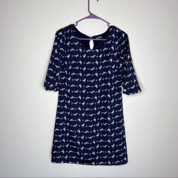 Lily Rose Navy Blue Bird Mini Dress XS Womens Work - Picture 1 of 7